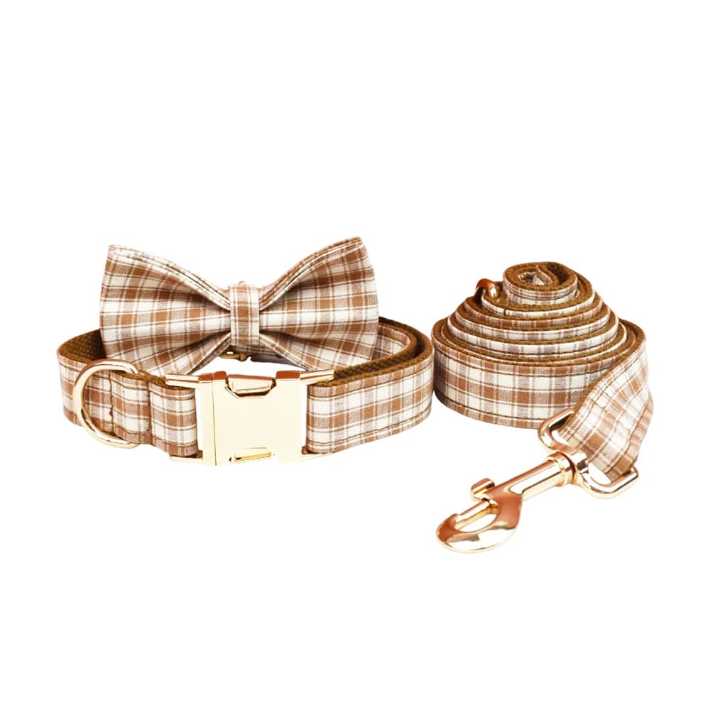 Plaid Pattern Soft Dog Collar Leash strap Engraved Collar And Harness Grid 32