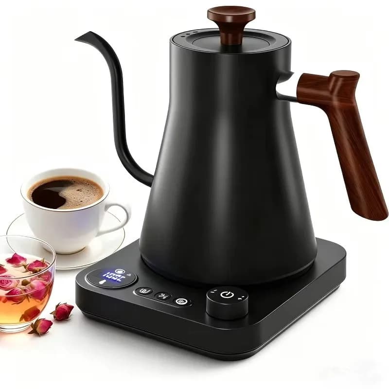Bollitore Elettrico a Collo d'Oca da 1200W/0.9L con Display LCD, per Caffè e Tè, Controllo Intelligente della Temperatura, Riscaldamento Rapido