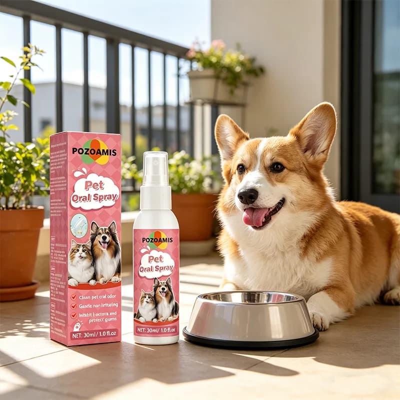 Spray orale per animali domestici 30ml, adatto a cani e gatti, riduce efficacemente l'alito cattivo, rinfresca l'alito e pulisce i denti.