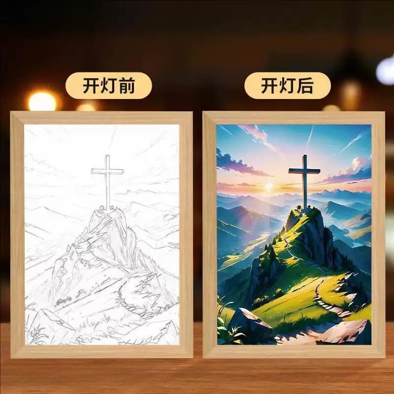 Devout Redemption, Alla ricerca della luce, Cornice per pittura, Decorazione semplice per pittura luminosa cristiana, Luce notturna
