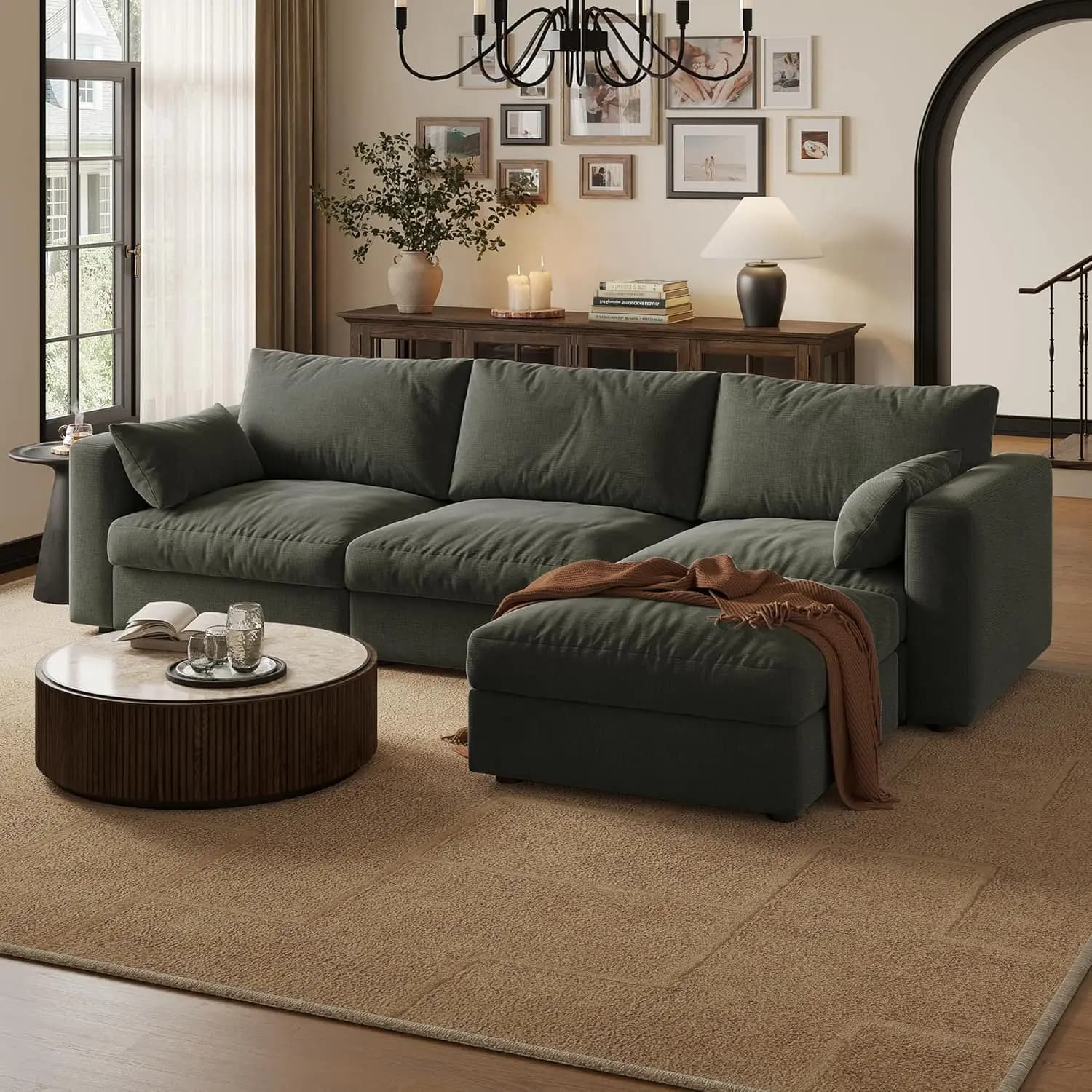 Divano Componibile Modulare Cloud con Pouf Contenitore, Divani Sezionali Oversize 99\" per Soggiorno, Cloud, Personalizzabile