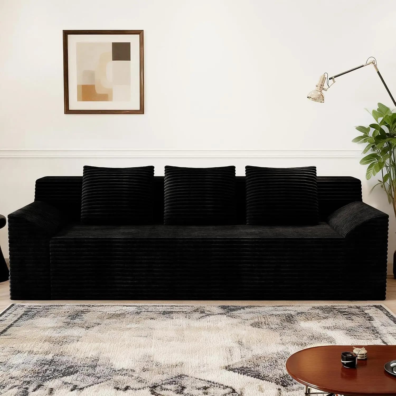 Divano in Velluto a Coste da 71 Pollici con Seduta Profonda, 3 Cuscini Lombari, Moderno per Camera da Letto, Ufficio, Appartamento, Nessun Montaggio Richiesto, Braccioli Curvi, Personalizzabile