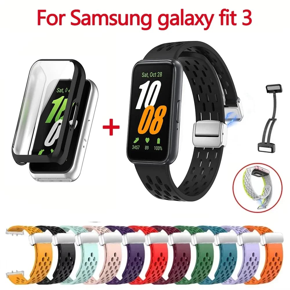 Cinghie magnetiche + custodia in TPU per Samsung Galaxy Fit 3 Accessori Fibbia in metallo Bracciale in silicone traspirante Correa Galaxy Fit3 band