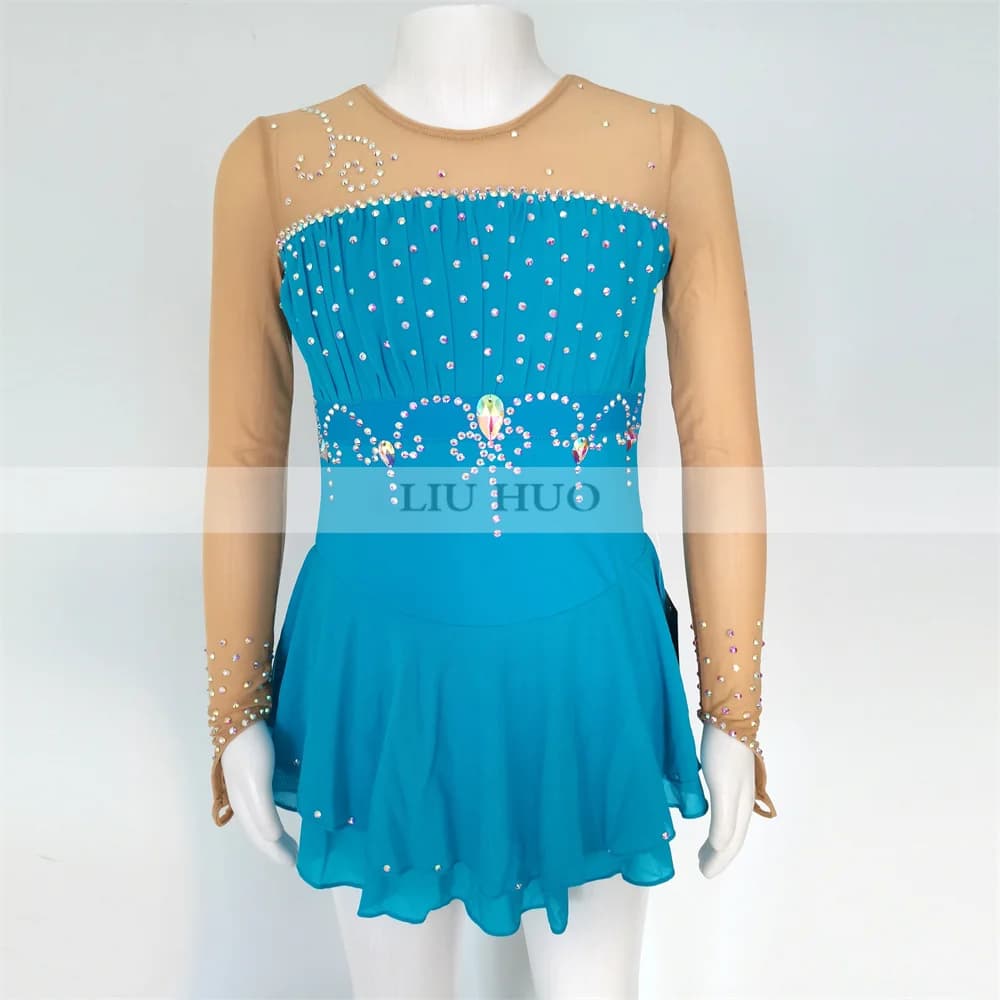 LIUHUO Pattinaggio di Figura sul Ghiaccio Vestito da Donna Aldult Ragazza Personalizza Costume Prestazioni Competizione Danza Adolescenti Blue Roller Bambini Kid