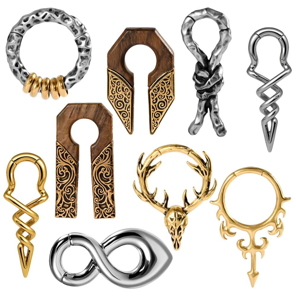 1PC Stainless Steel Magnetic Ear Weight Punk Heavy Earrings Wood Ear Weight Dangle Earlobe Expanders Stretchers Piercing Jewelry