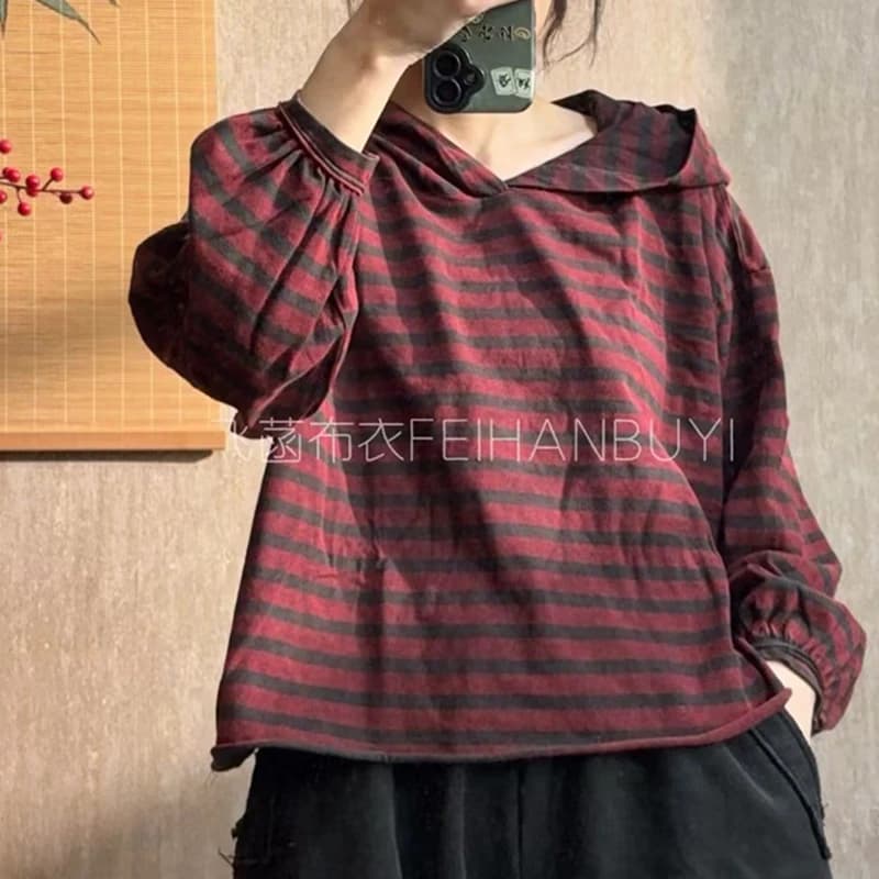 Nuova Collezione Primavera Autunno 2026: Felpe con Cappuccio a Righe in Cotone Casual e Versatili per Donna, Manica Lunga F69