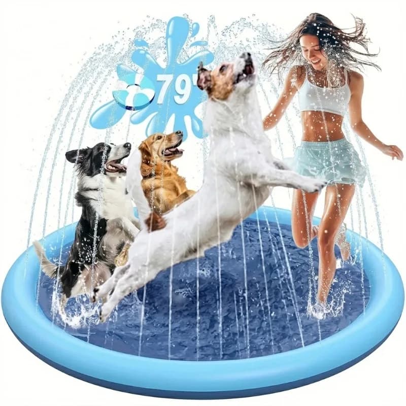 Piscina Gonfiabile Grande per Cani 100/150/200cm, Tappetino Rinfrescante ad Acqua, Gioco Interattivo Estivo per Animali Domestici