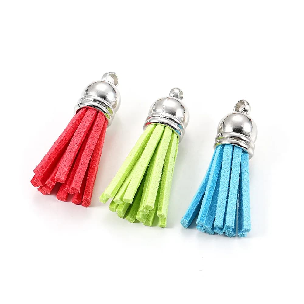 10/30/60pcs 38mm Sliver Suede Faux Leather Tassels For Keychain Cellphone Straps Jewelry DIY Pendant Crafts Accessories Tassel
