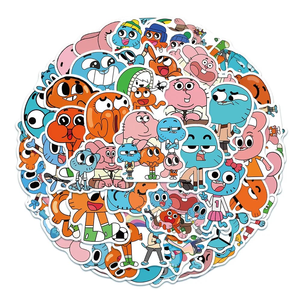 50 Pezzi Adesivi The Amazing World of Gumball, Mix di Cartoni Animati in Vinile Impermeabile per Laptop, Telefono, Notebook, Bottiglia, Adesivi Fai-da-Te Anni '80