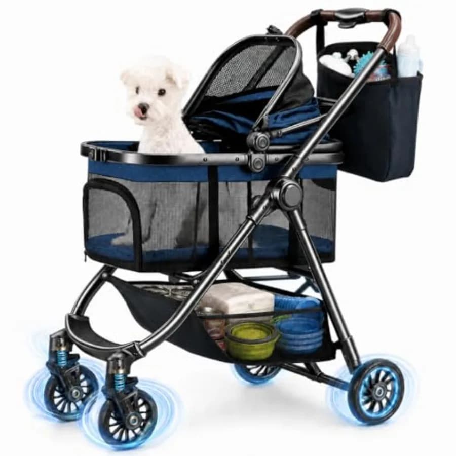 3 in 1 Pet Carrier Stroller with Detachable Carrier, Foldable Dog Cat Stroller for Small/Medium Dogs up to 33 lbs, Large Storag