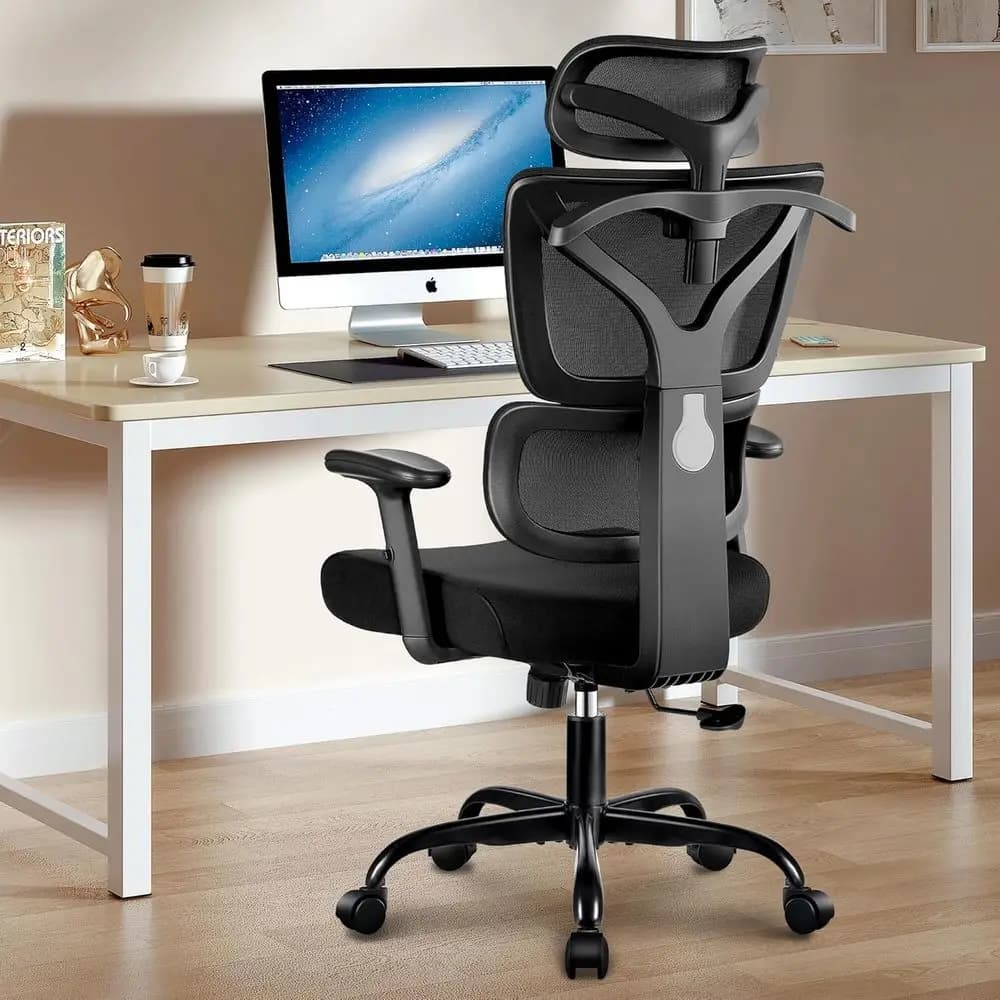 Ergonomic High-Back Gaming Chair with Lumbar Support, Breathable Mesh, Adjustable Armrests for Big and Tall (Black)