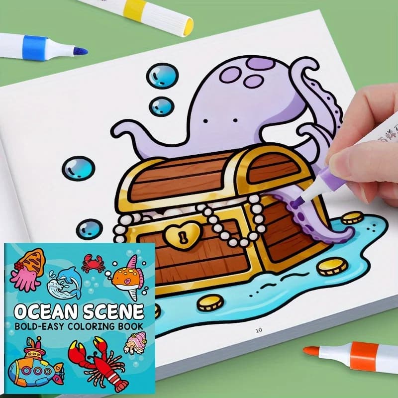 Ocean Animal Theme, 24 Pages Fun Coloring Book, Animal World, Girl's Moment, Children and Adult Drawing Coloroing Toy Book