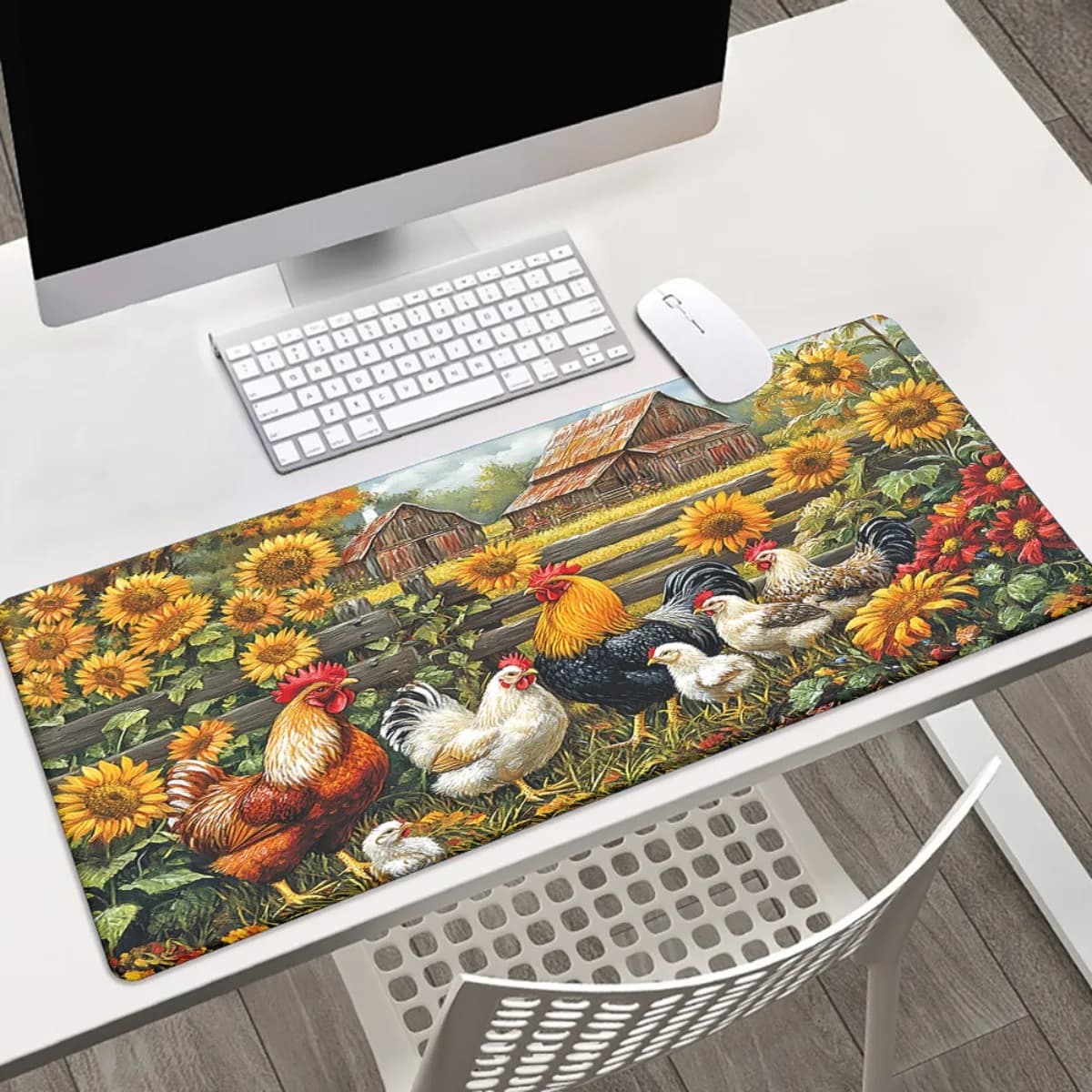 Tappetino per mouse stile fattoria con girasole, 1 pezzo, tappetino da scrivania antiscivolo per tastiera da gaming e PC da ufficio