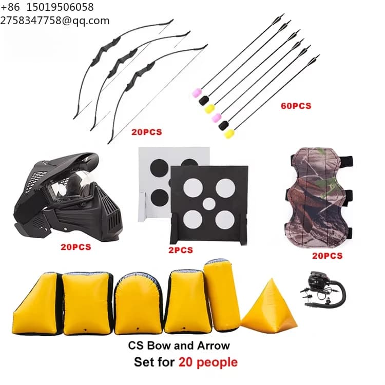 SPG CS Archery Tag Game Set Recurve Bow Inflatable Paintball Bunkers Foam Arrows Target Safety Combat Equipment for 20 People