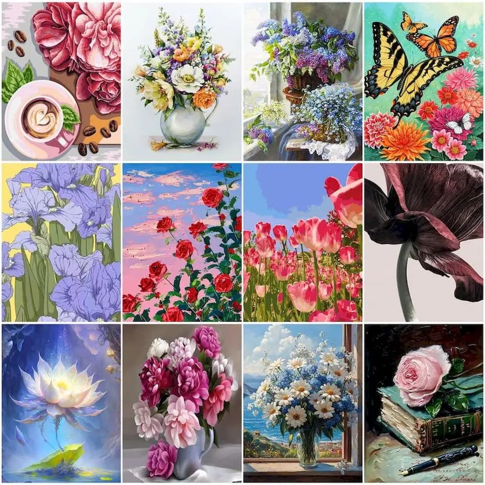 1pc frameless Diy Oil Painting By Numbers Watercolor Flowers Adult Coloring Drawing Art Supplies On Canvas Acrylic Paints Diy Cr