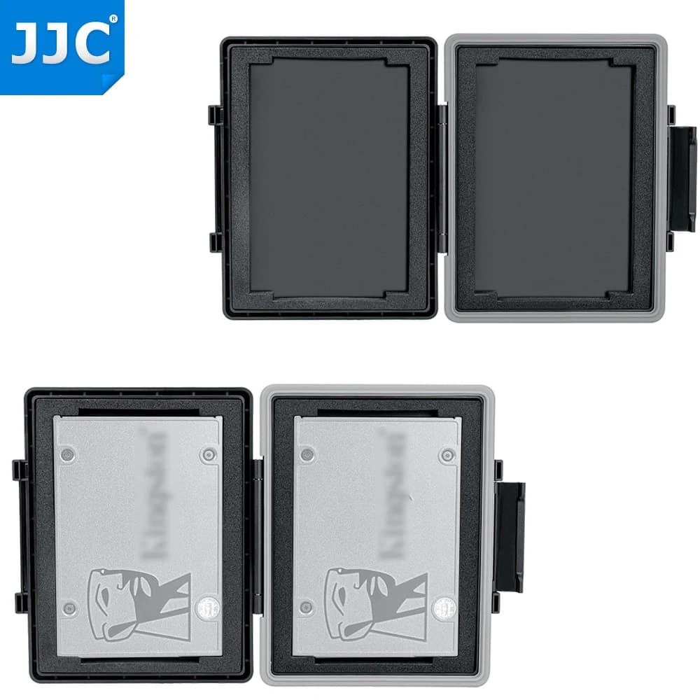 JJC 2 Slot 2.5 "Scatola porta unità a stato solido interna Organizzatore 2.5" Custodia SSD Scatola di immagazzinaggio Scatola di protezione antistatica impermeabile