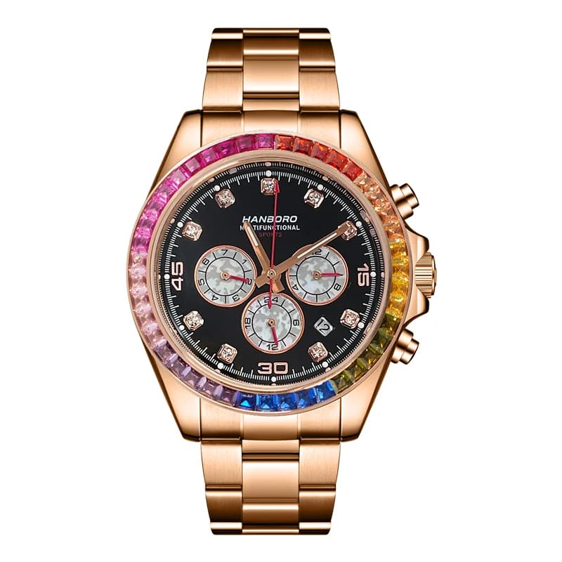 HANBORO Orologio Automatico da Uomo 42mm, Orologio da Polso Meccanico Impermeabile 50M, Luminoso con Vetro Zaffiro, Quadrante Multiplo con Mese, Settimana e Data