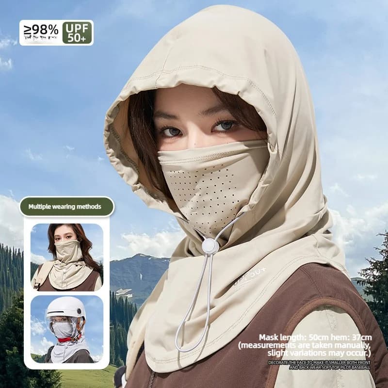 Integrated Ice Silk Sun Hat Full Face Neck Cover Sunscreen Mask Driving Cycling Anti UV Breathable Outdoor Headwear