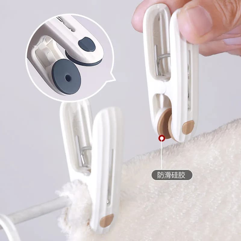 Plastic 12 Non-marking Clip Drying Rack Windproof Fixed Clothes Drying Clip Socks Bed Linen with Soft Rubber Non-slip Fine White