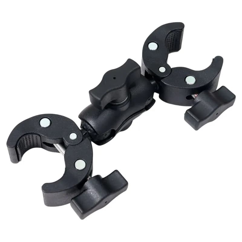 Morsetto universale a doppia testa per cellulare, action camera, selfie stick, accessori di fissaggio, clip a pinza per ciclismo.