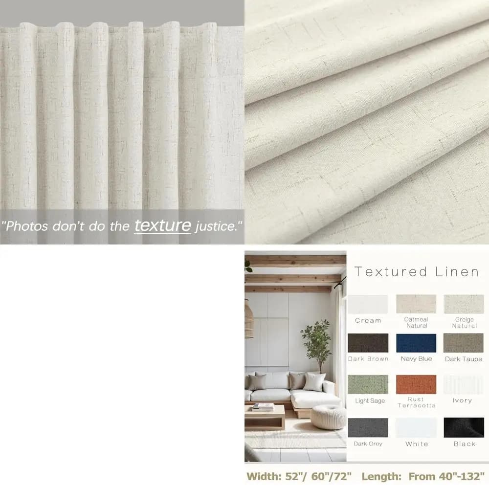 Dark Curtains in Linen from 105 Inches, Thermal Insulating Panels Beige Cream for Living Room and Bedroom, Length 106 Inches, Set of 2 Pieces