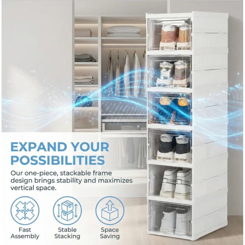 Transparent Shoes Box Stackable and Foldable, Anti-dust Organizer for sneaker, for Wardrobe, Guardaroba, Scaffale e Mobili