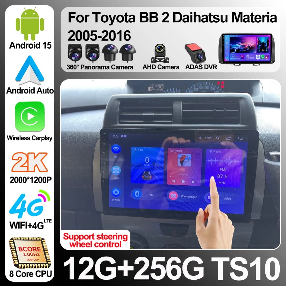 Autoradio Android 16 per Toyota Bb 2 Daihatsu Materia 2005-2016 con Carplay Wireless, Navigazione GPS, Lettore Multimediale Video 5G