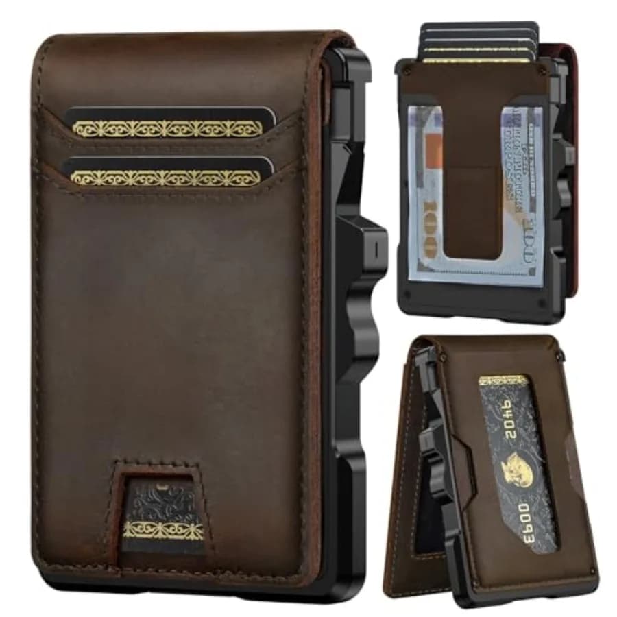 Genuine Leather Wallet for Men: Slim RFID Minimalist Wallets with Money Clip - Smart Pop Up Credit Card Holder for Front Pocket