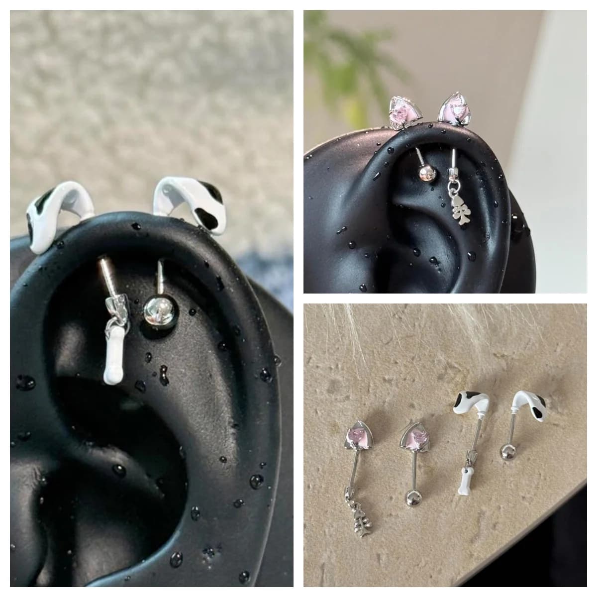 1Pcs Cross Cat's Ear Shaped Flash Zircon Heart Pendant Ear Bone Nail Earring For Women Trendy Body Piercing Accessories