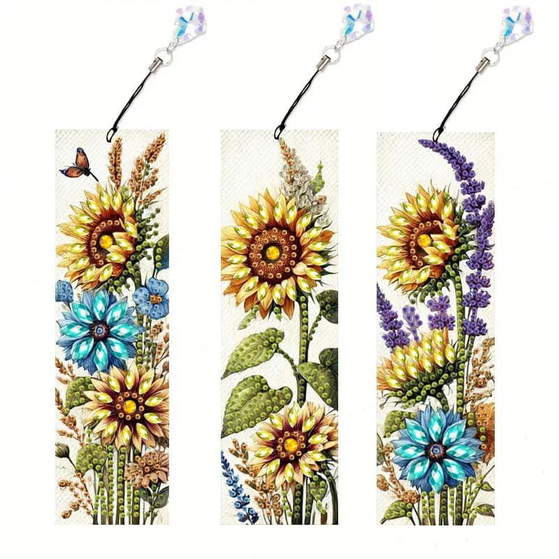 3 piece Sunflower Diamond Painting art bookmark set Panda Dream Catcher, 5D special shape diamond painting bookmark with pendant