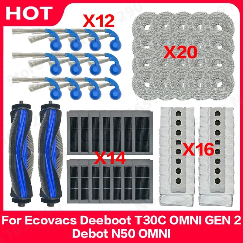 For (Ecovacs Deeboot T30C OMNI GEN 2, Debot N50 OMNI) Spare Parts Main oller Side Brush Filter Mop Cloth Dust Bag Accessories