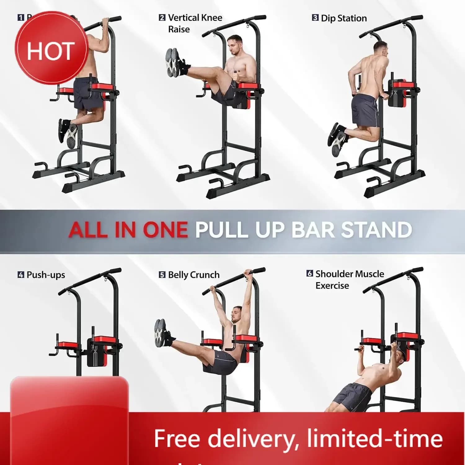Power Tower con Stazione Dip e Barra per Trazioni per Allenamento Fitness a Casa, Multifunzione con Altezza Regolabile per Potenziamento Muscolare