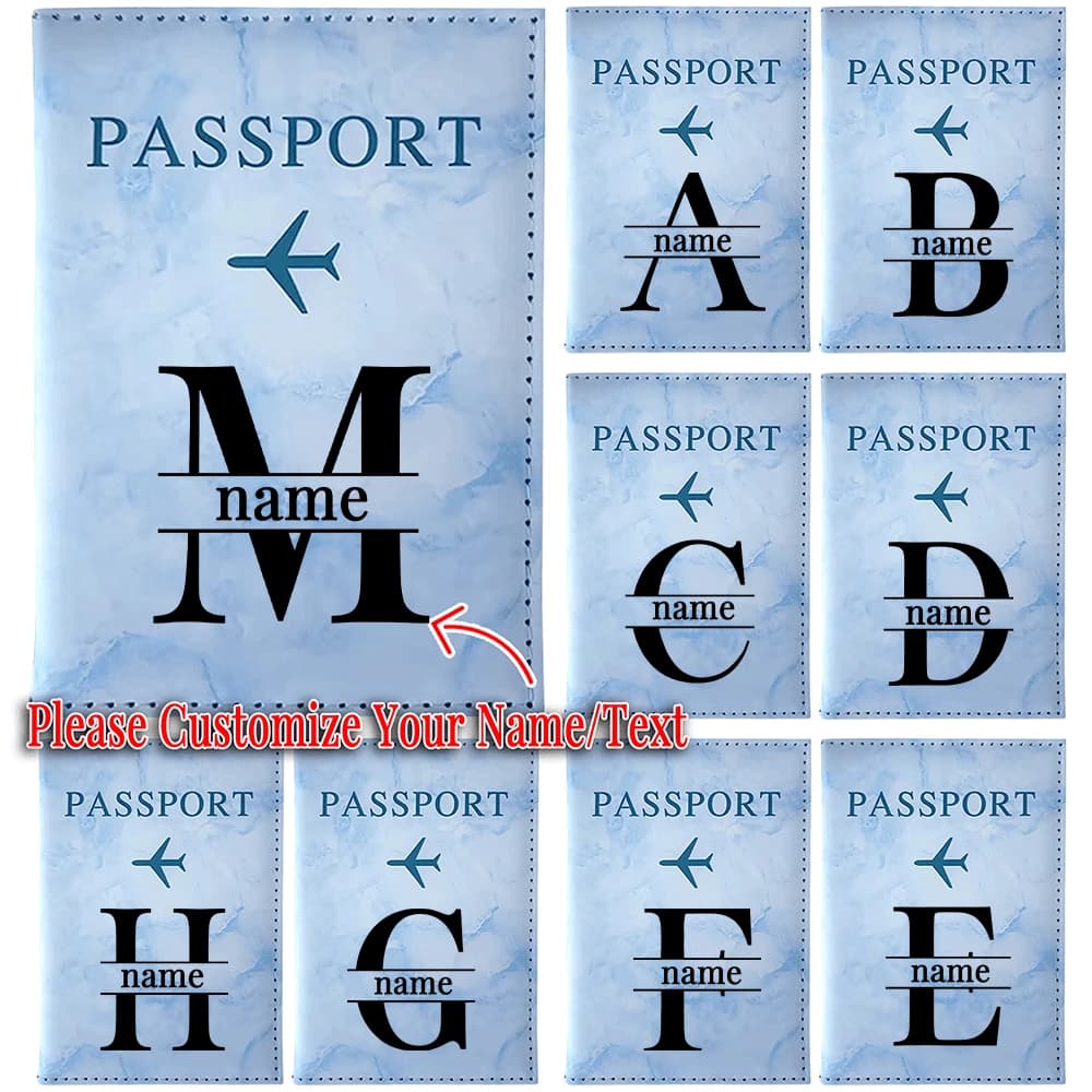 Personalized Black Initial Print Passport Wallet Custom Name Travel Wedding Credit Card Holder Leather Protective Cover Essentia