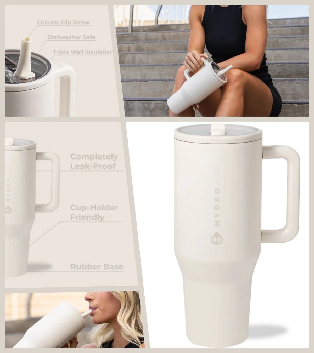 HYD Traveler - Bottiglia d'acqua da 40 oz con manico e cannuccia ribaltabile - Adatta al portabicchieri, bicchiere isolato resistente alle perdite - Base in acciaio inossidabile e gomma riutilizzabile - Regali per donne e uomini