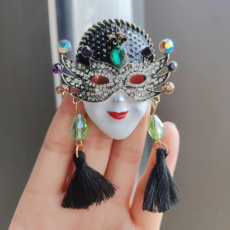 Spilla per il viso da donna misteriosa con strass Spilla per maschera femminile Spilla per abito per soprabito Abbigliamento Miglior regalo per la festa