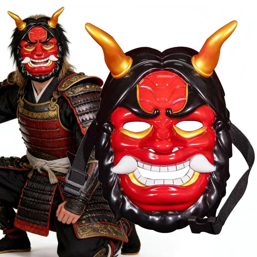 Maschera Giapponese Demoniaca Prajna Ninja per Cosplay, Maschera Oni Samurai Kabuki Hannya Mezza Faccia, Accessori per Costume di Halloween e Carnevale, Regali