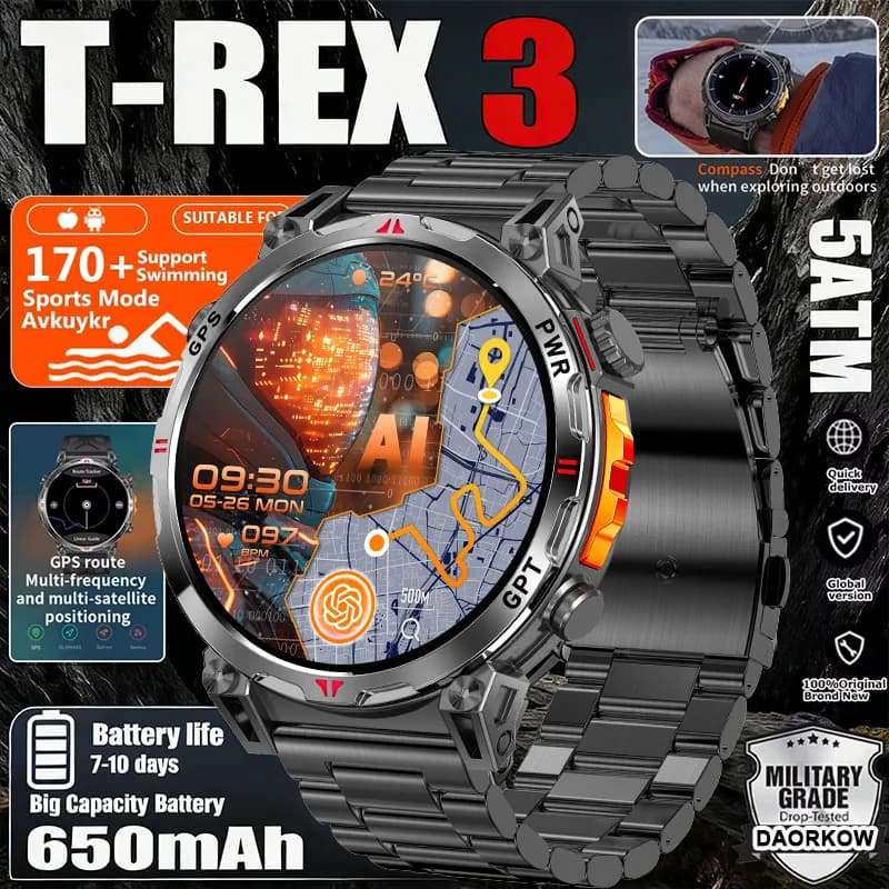 Smartwatch per Sport Impermeabile con Monitoraggio Frequenza Cardiaca e Ossigeno nel Sangue, Chiamate Bluetooth, GPS, Bussola e Monitoraggio Fitness