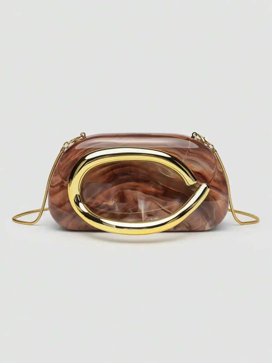 Acrylic Clutch Bag With Gold Tone Frame, Elegant Party Evening Handbag For Women