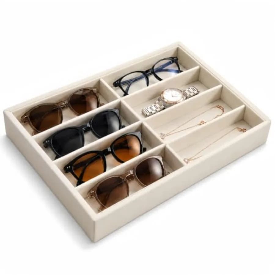® Sunglass Organizer Tray, 8 Slot Velvet Glasses Holder for Eyeglasses, Sunglasses, Jewelry and Watch Display, Men's/Women's Dr