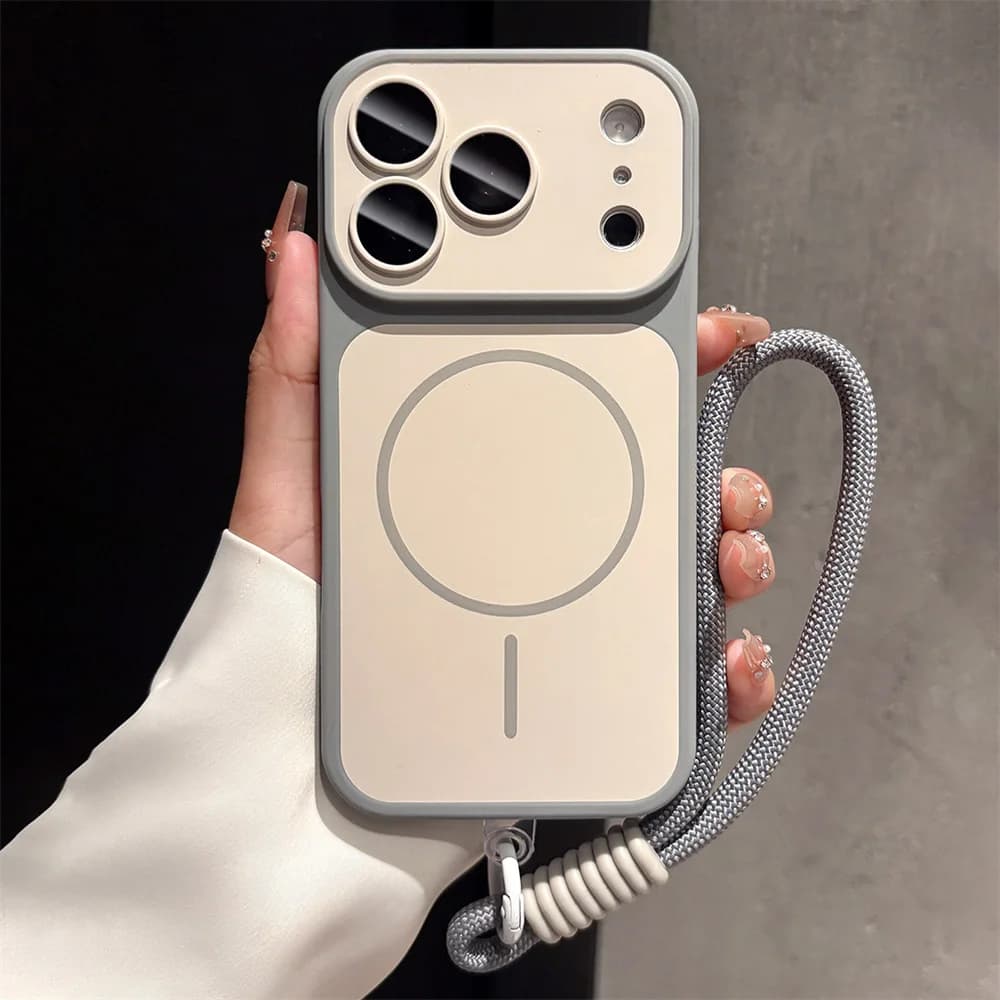 Luxury Lanyard for MagSafe Frosted Phone Case For iPhone 16 17 18 Pro Max Air 15 14 Plus 13 12 11 Wireless Charging Back Cover