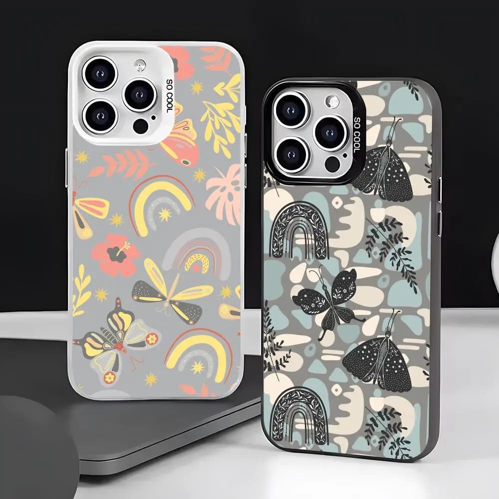 Custodia per telefono antiurto con motivo a farfalla Boho per iPhone 17 16 15 14 13 12 11 Pro Max Air, opaca, laser, effetto Aurora