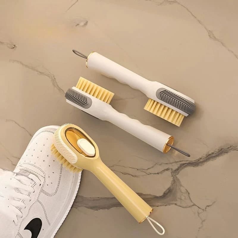 Spazzola per Scarpe con Dispenser di Liquido, 2-in-1 Spazzola a Setole Morbide con Serbatoio Staccabile per Scarpe e Bucato, Portatile