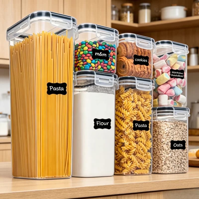 Set di contenitori per alimenti da cucina da 7 pezzi, scatola ermetica in plastica senza BPA con 10 adesivi e penna