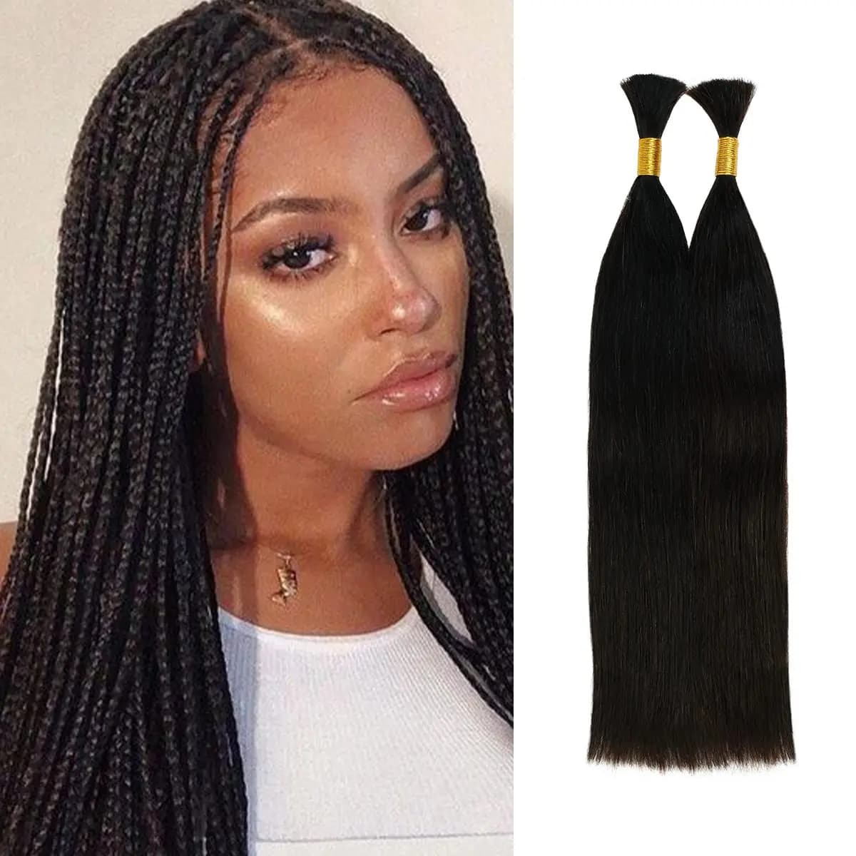 Capelli Umani Lisci Super Bulk per Intrecciare Senza Trama 100g/Pz/Confezione 100% Capelli Umani Vergini Brasiliani Non Trattati Bulk per Intrecciare