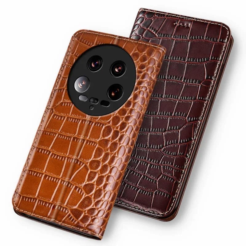 Cases For XIAOMI Mi 14 Pro Ultra 14Ultra 5G Crocodile Pattern Flip Case Luxury Cowhide Genuine Leather Magnetic Wallet Covers