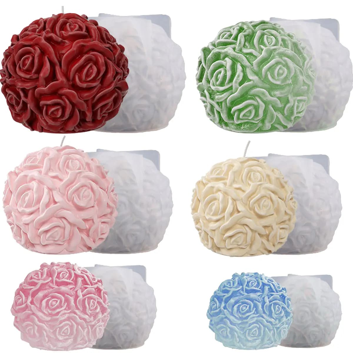 Stampo per candele serie fiori multiformato Stampo rotondo in silicone con fiori di rosa Palline di ghiaccio estive Decorazioni per torte nuziali Regali di San Valentino