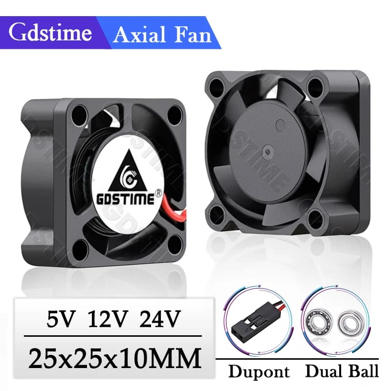 Gdstime 2 pieces 5V 12V 24V ball/axial handle cooling device 25x25x10mm 2.5cm mini cooling fan 2510 25mm fan for 3D electric centrifugal printer