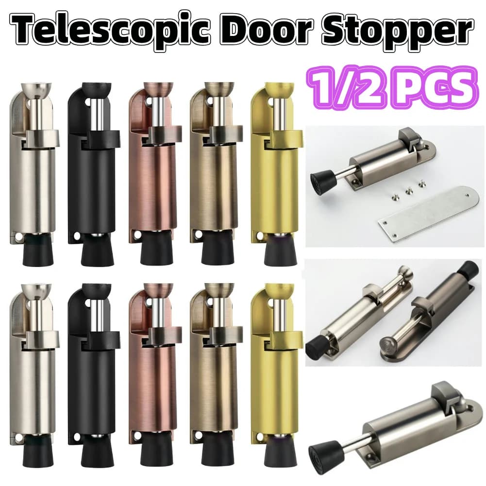 1/2PCS Kit di sicurezza per porte telescopiche cuneo per porte caricato a molla posizione regolabile in metallo con strumento di protezione da parete con cuneo per freno a pedale