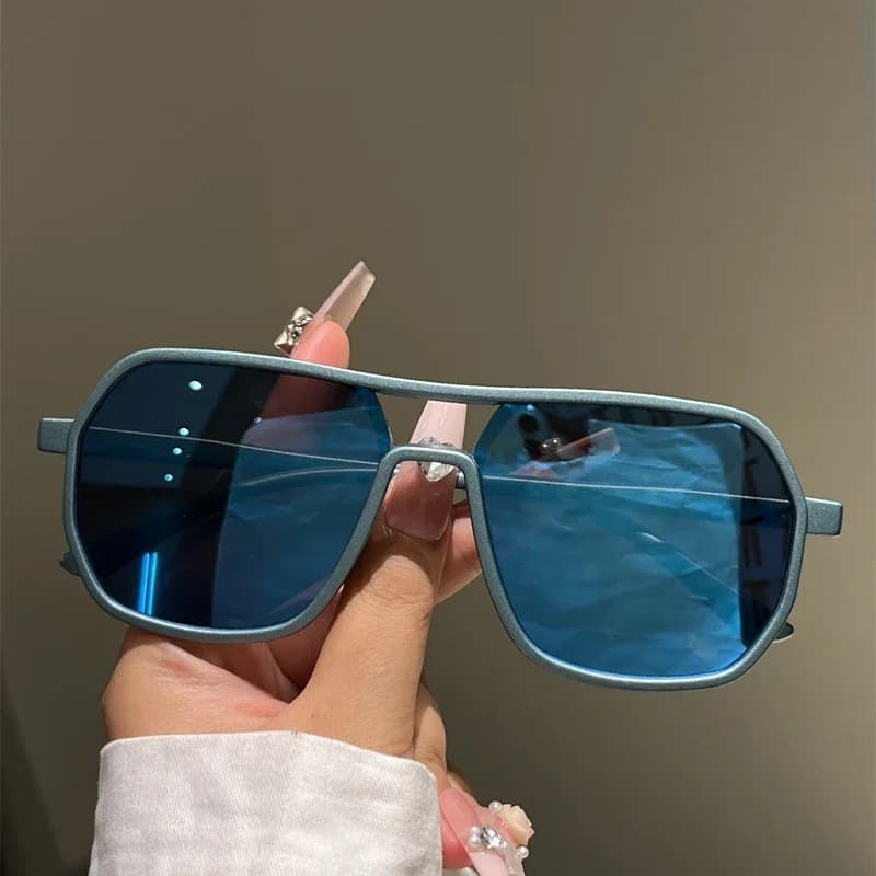 Occhiali da Sole con Bordi Irregolari, Modello Vintage a Doppio Ponte per Uomo, Occhiali da Sole a Specchio dal Design alla Moda per Donna
