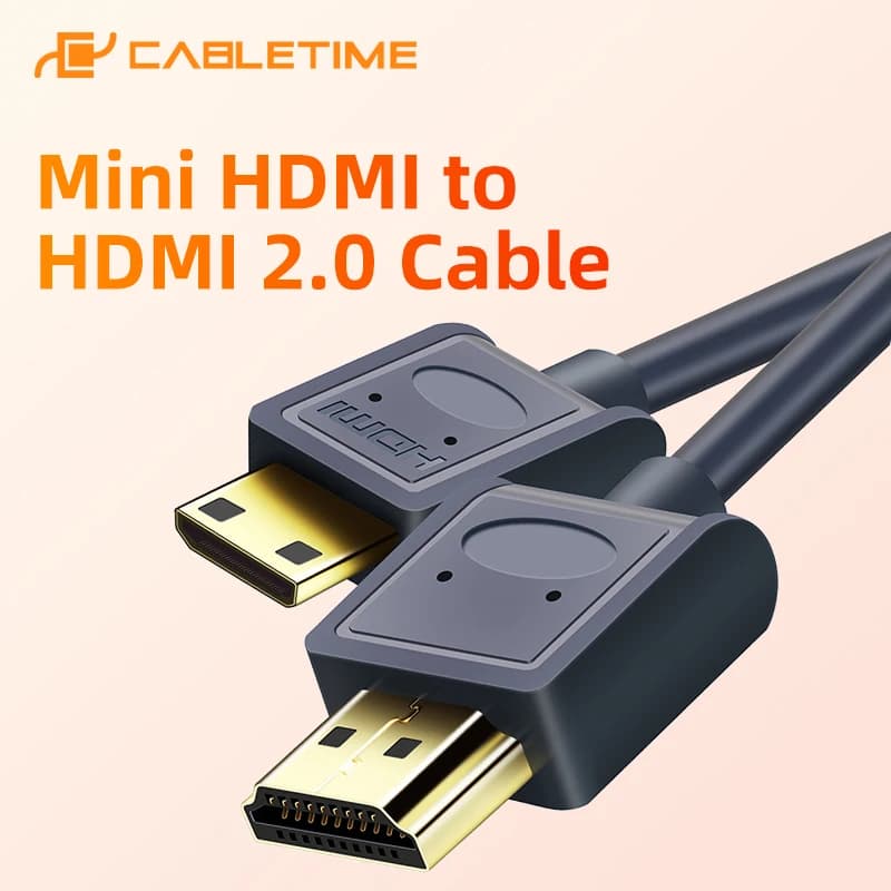 CABLETIME 4K Mini HDMI to HDMI 2.0 Cable Fireproof 24K Gold Pure Copper Cable 3D Full HD Premium for HDTV Laptop